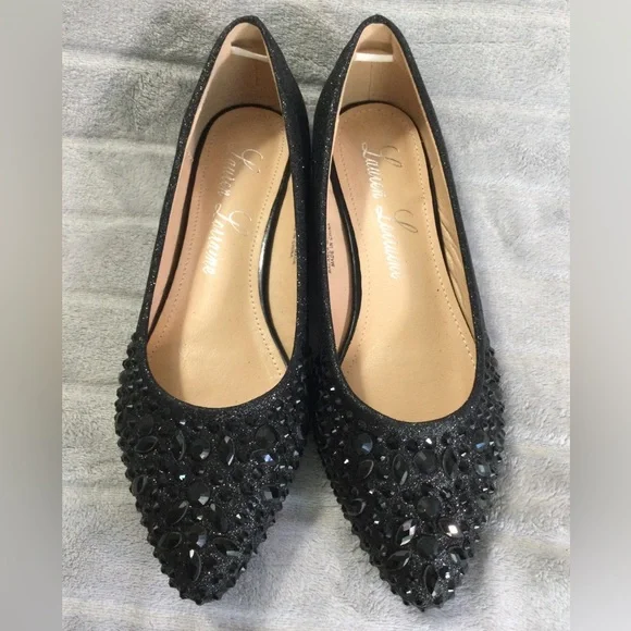 Lauren Lorraine Black Embellished Pointed Toe Ballet Flats Size 8 - Picture 2 of 11